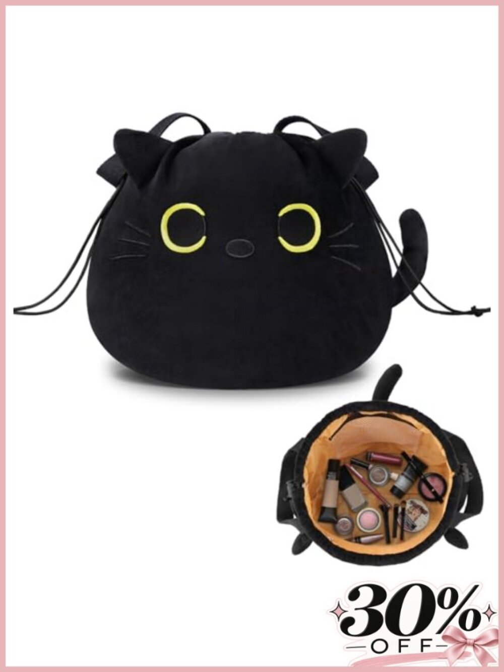 Large Drawstring Cosmetic Bag Makeup Travel Toiletry Organizer Cute Cat Pouch